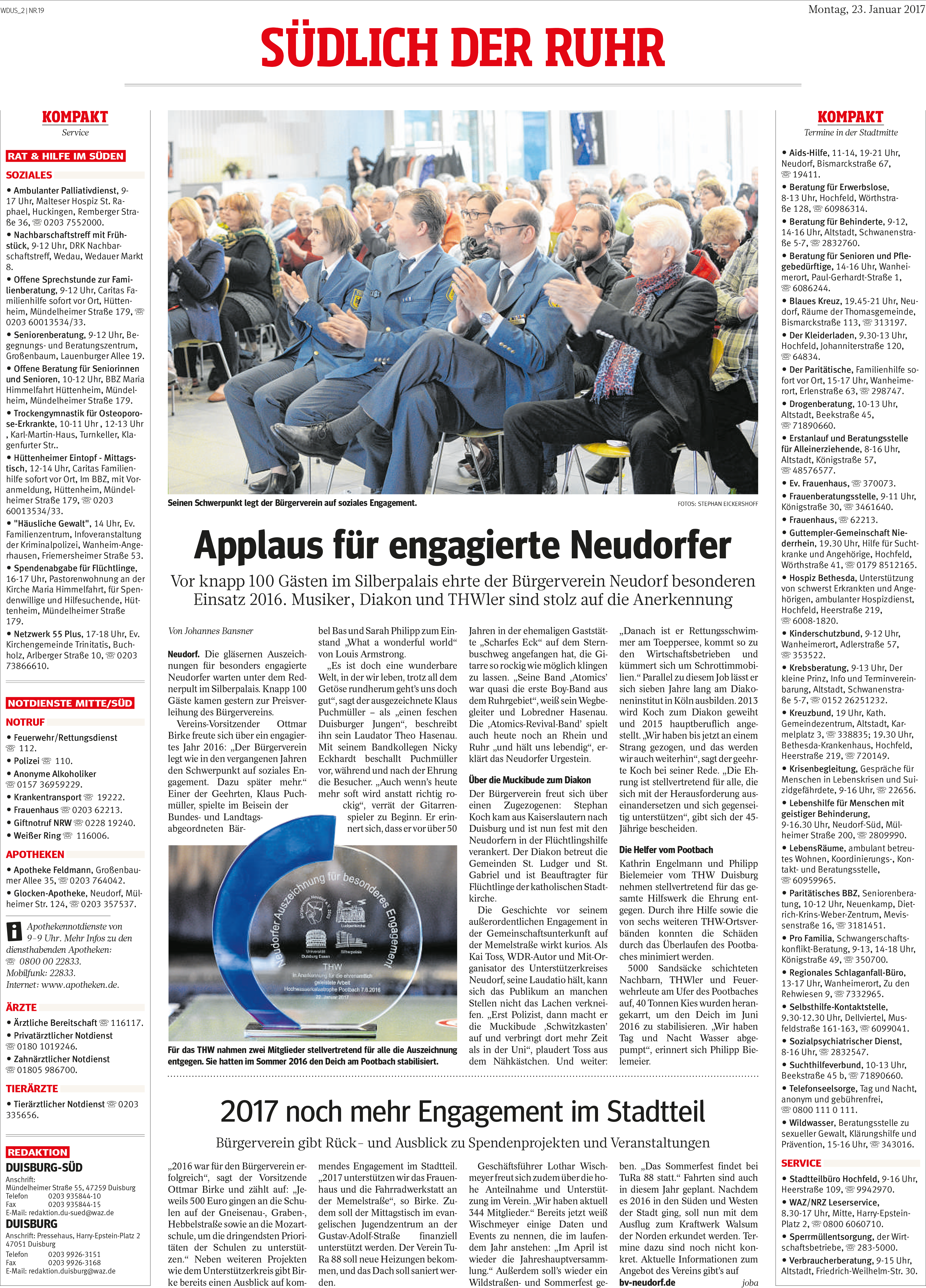 Zeitungsartikel zu Klaus Puchmüller's Ehrenbürgerschaft in Duisburg